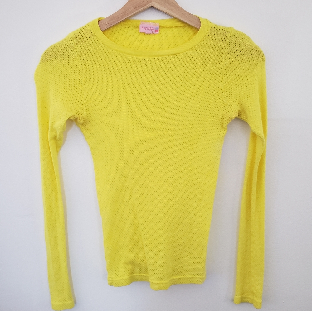 Yellow fishnet eyelet festival top stretch USA